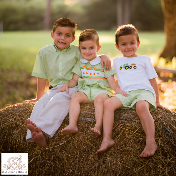 Yesterday's Needle Boy's Fall Pumpkin Applique T-shirt and Elastic Shorts Set