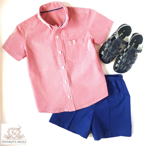 Button Collection Toddler Boy's Shirt & Elastic Waist Shorts Set