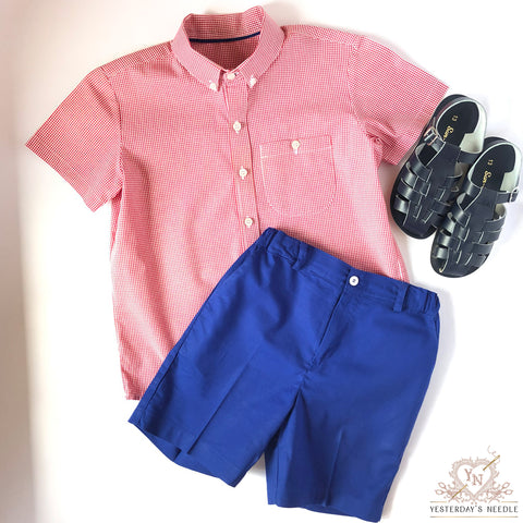 Button Collection Boy's Shirt & Adjustable Waist Shorts Set