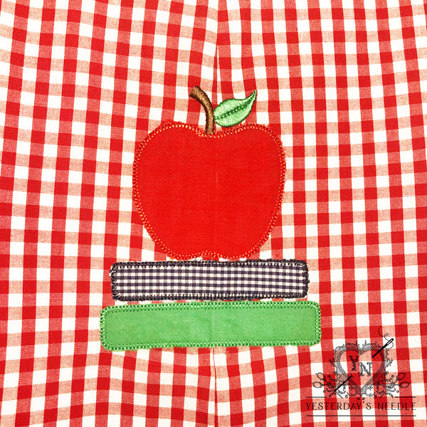 "For the Teacher" collection Toddler Jon Jon with Apple Picture Applique Embroidery