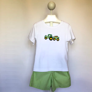 Yesterday's Needle Boy's Fall Pumpkin Applique T-shirt and Elastic Shorts Set