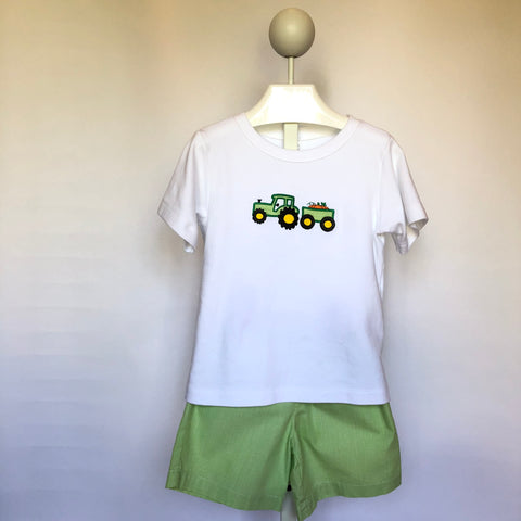 Yesterday's Needle Boy's Fall Pumpkin Applique T-shirt and Elastic Shorts Set