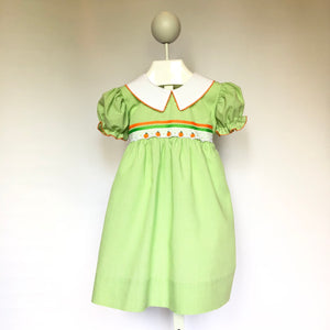 Yesterday's Needle Toddler Girl Fall Dress with Pumpkin Embroidery