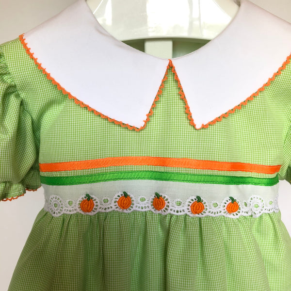 Yesterday's Needle Toddler Girl Fall Dress with Pumpkin Embroidery