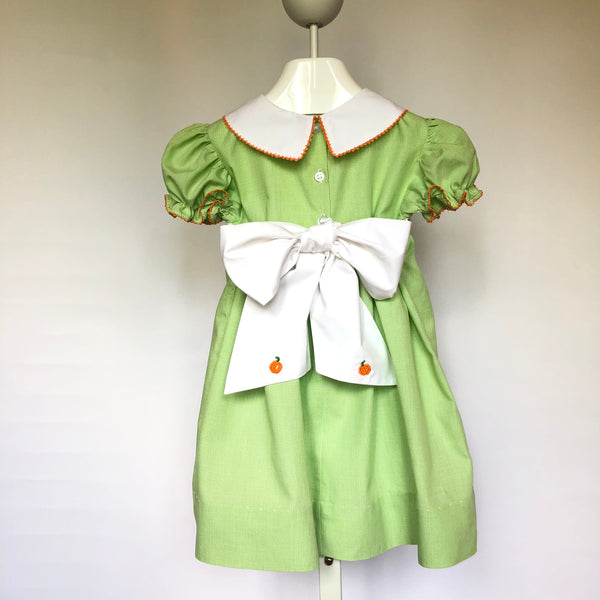 Yesterday's Needle Toddler Girl Fall Dress with Pumpkin Embroidery