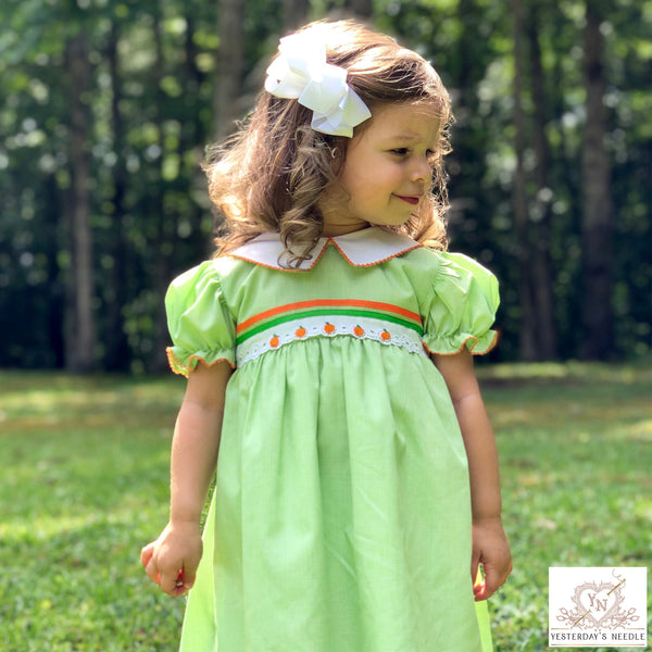 Yesterday's Needle Toddler Girl Fall Dress with Pumpkin Embroidery