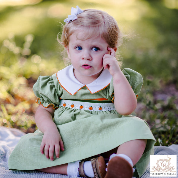 Yesterday's Needle Infant Girl Embroidered Pumpkin  Fall Dress