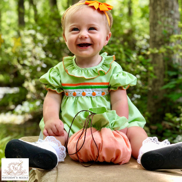 Yesterday's Needle Infant Girl Embroidered Pumpkin  Fall Dress