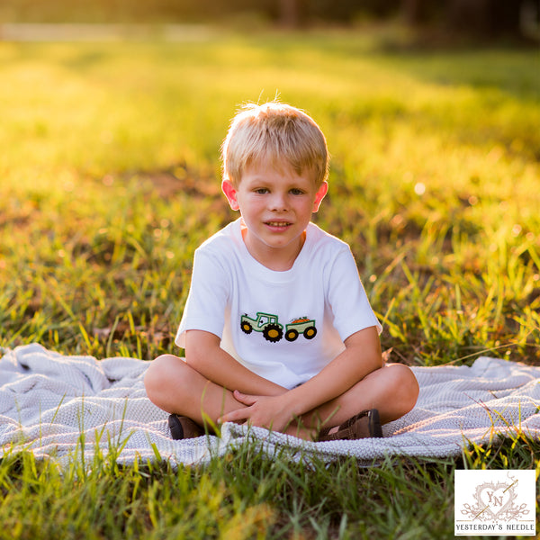 Yesterday's Needle Boy's Fall Pumpkin Applique T-shirt and Elastic Shorts Set